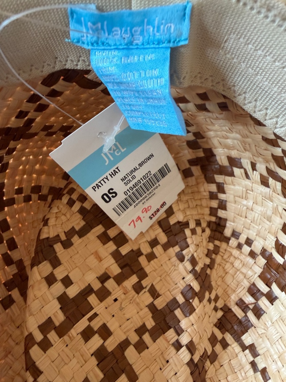 NWT J. McLaughlin Natural and Brown Woven Straw Hat one size - Picture 6 of 8
